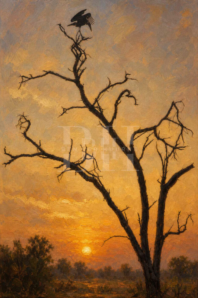 Botswana, maribu stoch landing on dead tree when the sun was setting.jpg