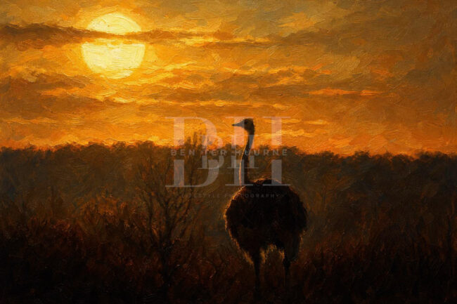 Kgalagadi, Ostrich siloutte in setting sun head sticking out of horizon.jpg